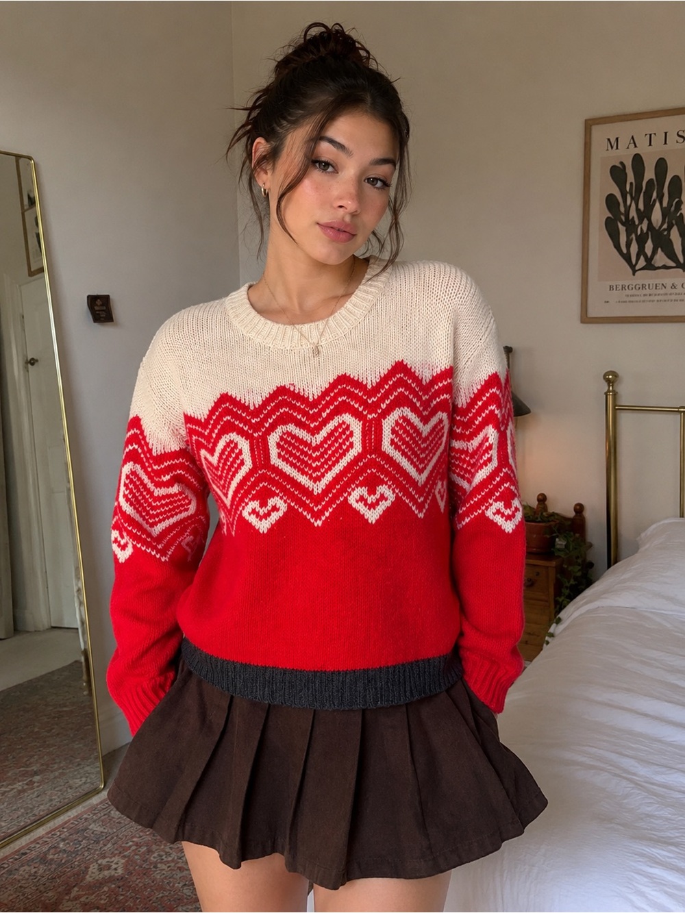 Philosophy Red and Cream Heart-Pattern Knit Sweater Size L